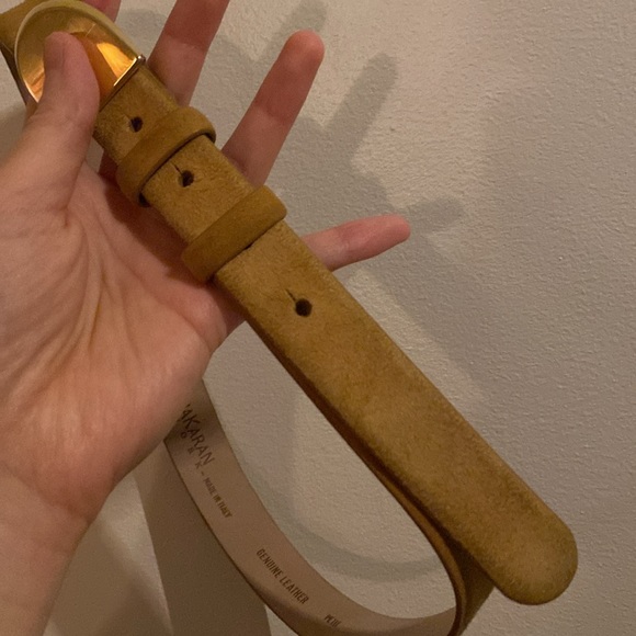 DONNA KARAN New York genuine leather petit suede gold buckle belt - Picture 3 of 4